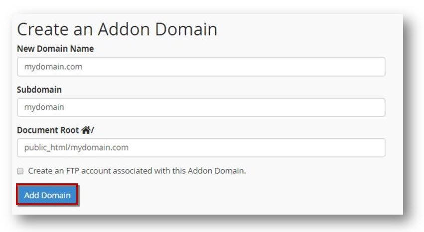 create an addon domain cpanel